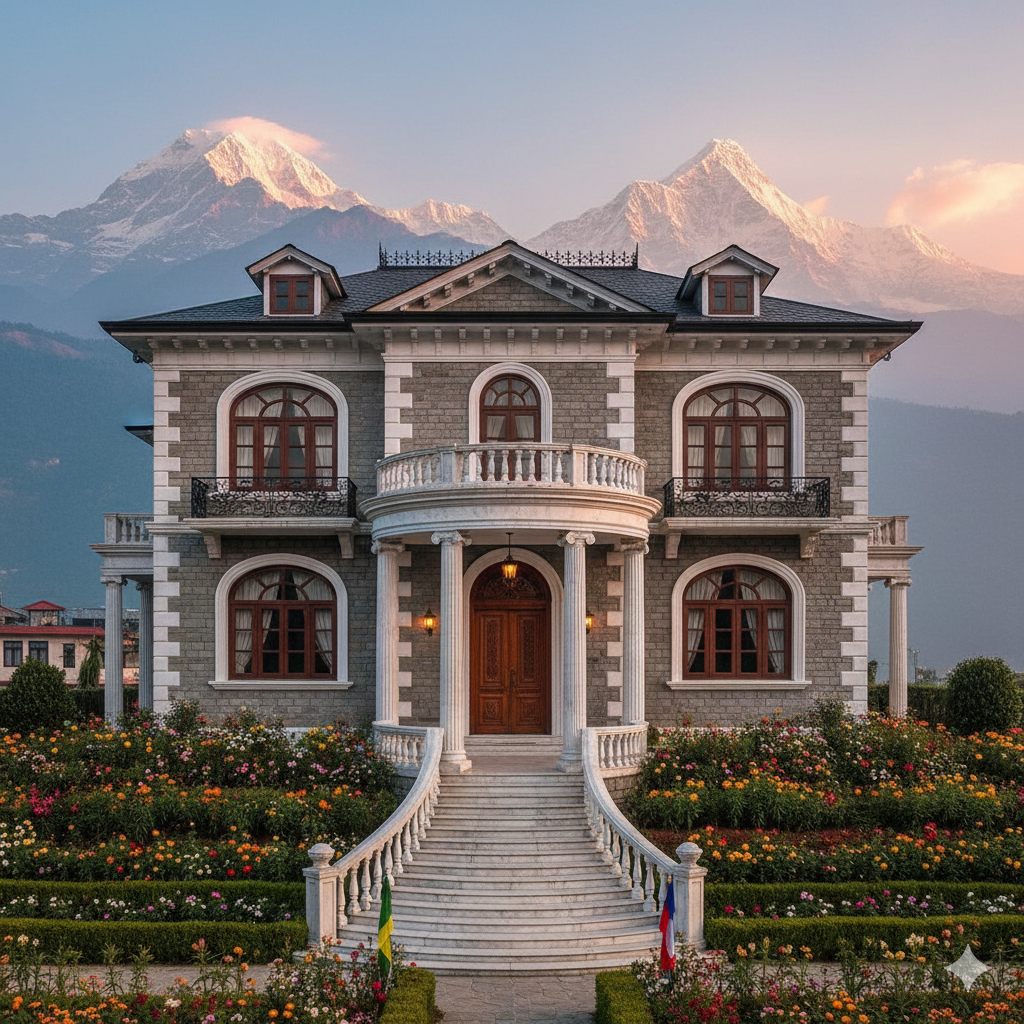 Traditional 2 storey house design for 5 Anna land in Nepal